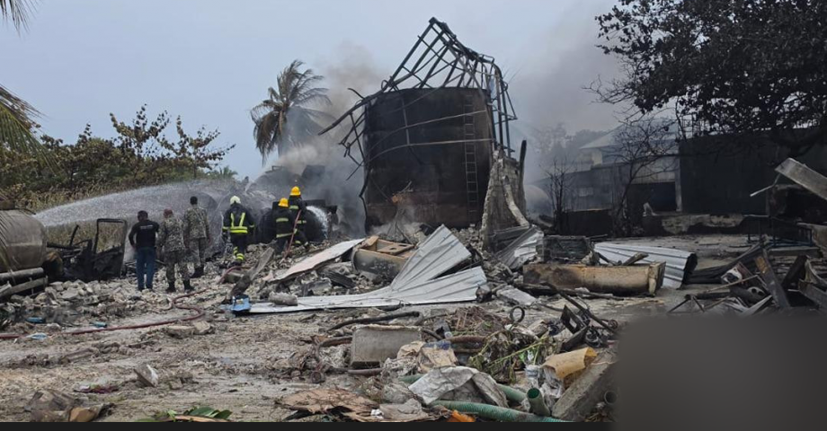 Fire at Funadhoo Petrol Shed Fully Extinguished, One House Destroyed